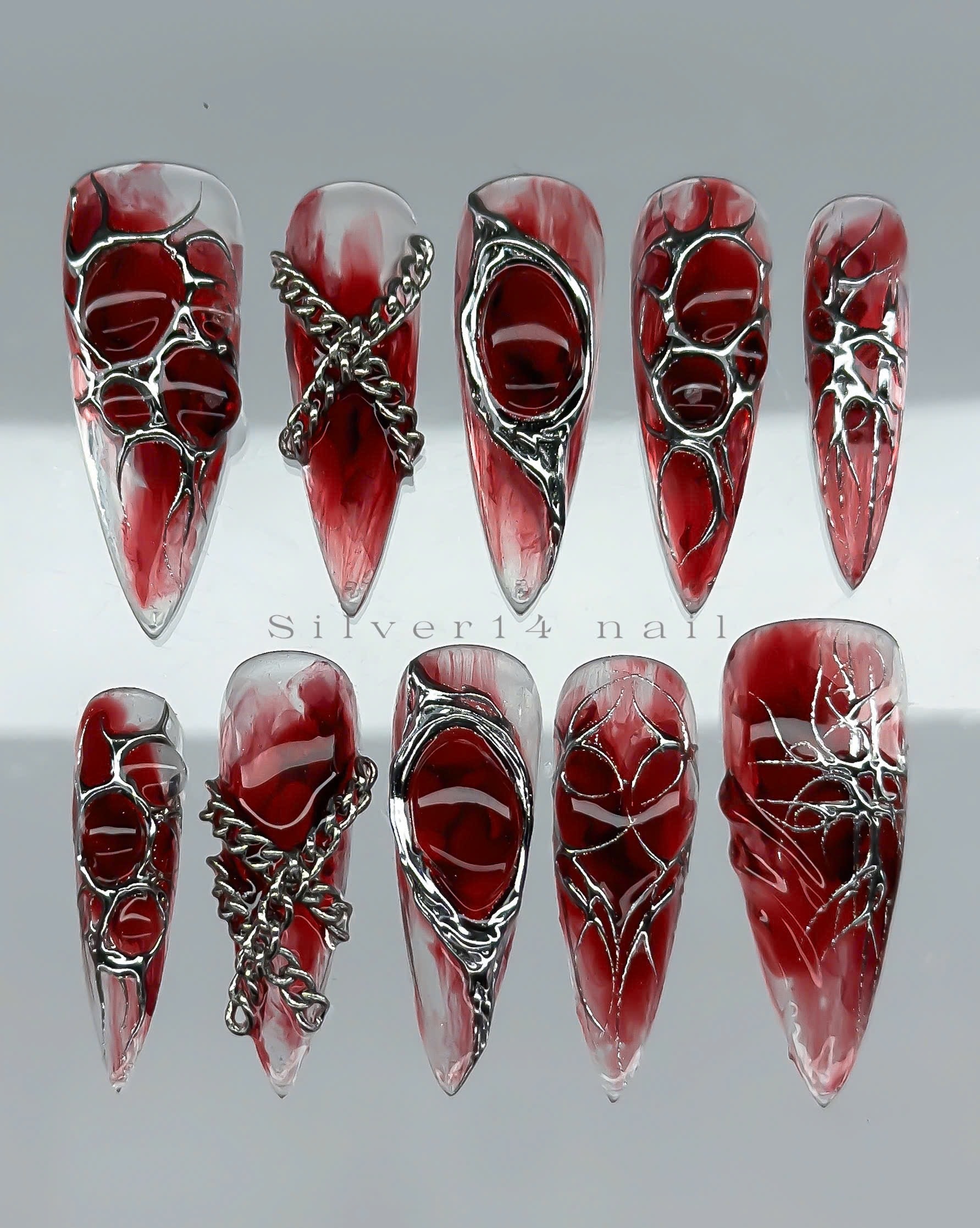 Móng tay ép kim loại lỏng Crimson Abyss (48)